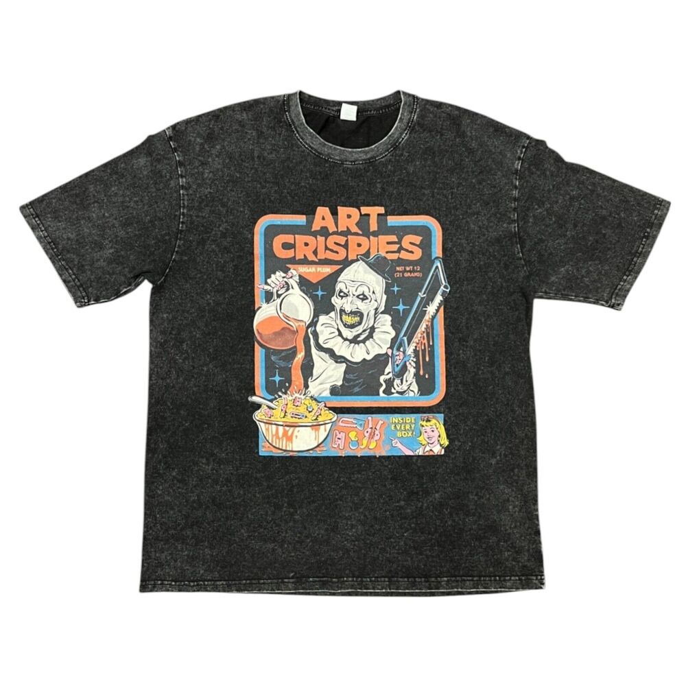 Steven Rhodes Terrifier Art the Clown Stone Wash SS T-Shirt Sz Large Black